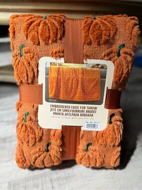 Northwest Embroidered Faux Fur Pumpkin Throw - Orange